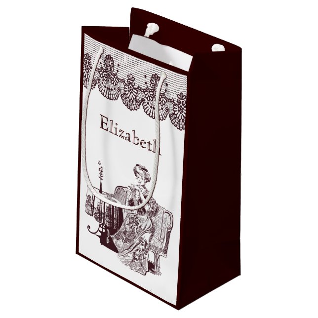 Petit Sac Cadeau dame boit du thé (Dos Angle)