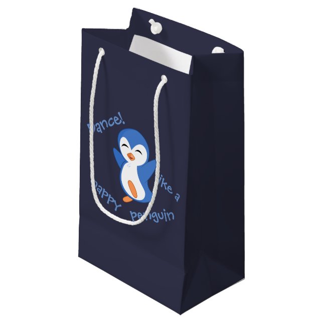 Petit Sac Cadeau Danse mignonne comme un joyeux pingouin bleu (Devant Angle)