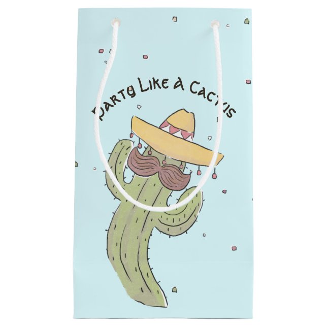 Petit Sac Cadeau Danser Cactus avec Moustache à Sombrero (Devant)