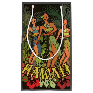 Petit Sac Cadeau Danseuses de hula vintage d'Hawaï Arbre de palme r