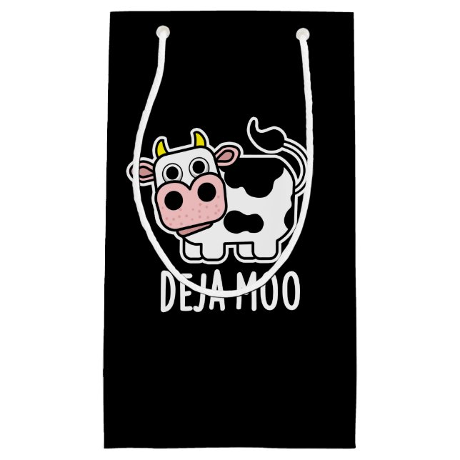 Petit Sac Cadeau Deja Moo Funny Cow Pun Dark BG (Devant)
