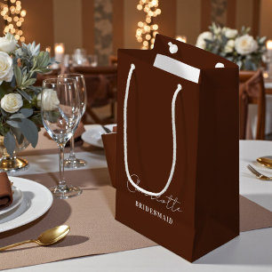 Petit Sac Cadeau Demoiselle d'honneur Minimaliste Script Marron