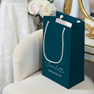 Petit Sac Cadeau Demoiselle d'honneur Minimaliste Script   Sarcelle