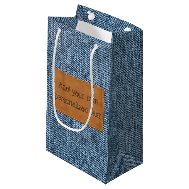 Petit Sac Cadeau Denim en cuir fait sur commande de blue-jean (Devant Angle)