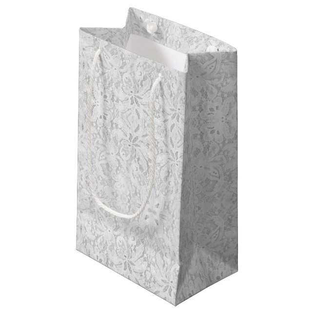 Petit Sac Cadeau Dentelle blanche tombante (Devant Angle)