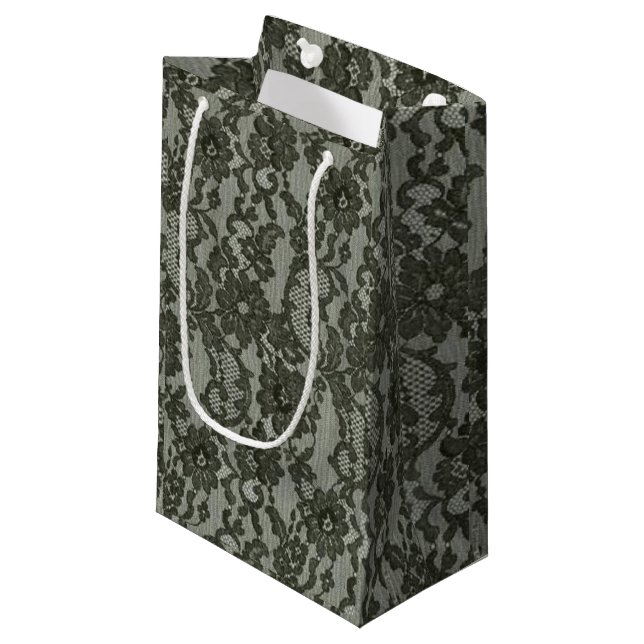 Petit Sac Cadeau Dentelle noire (Devant Angle)