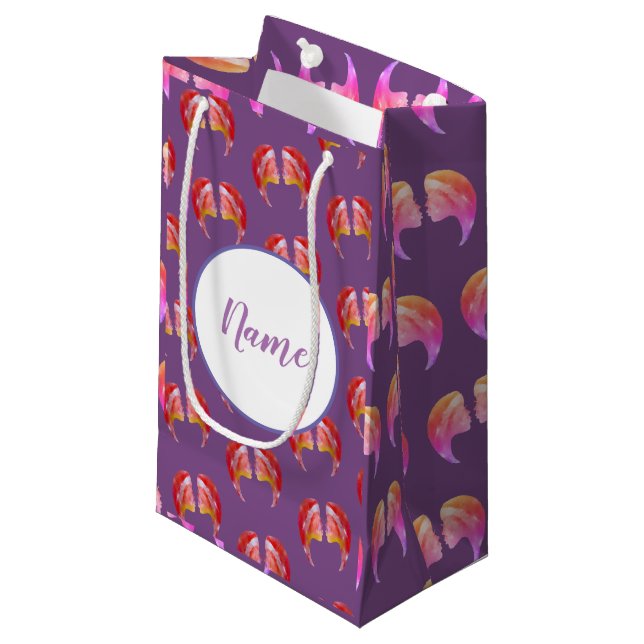 Petit Sac Cadeau Dessin de gemini rose Aquarelle mignon (Devant Angle)