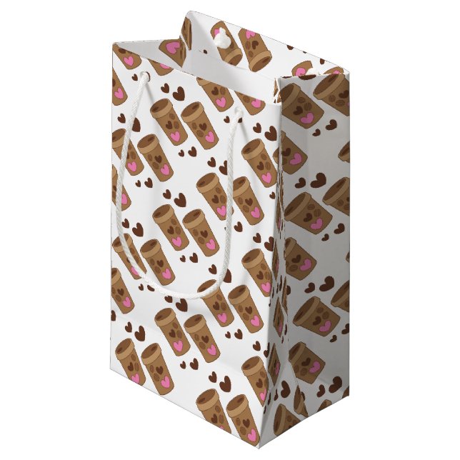 Petit Sac Cadeau deux tasses de café avec des coeurs d'amour (Devant Angle)