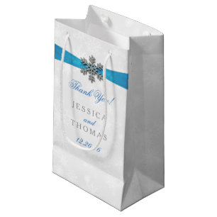 Petit Sac Cadeau Diamante Snowflake & Blue Ribbon Mariage d'hiver