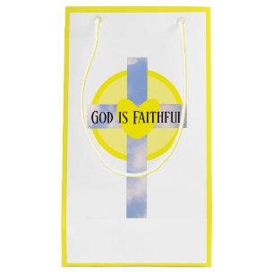 Petit Sac Cadeau Dieu est Croix fidèle guérison Bible Verse Jaune