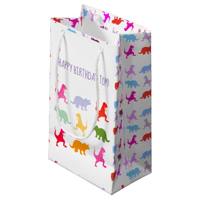 Petit Sac Cadeau Dinosaures Fête de garçons Drapeaux personnalisés (Devant Angle)