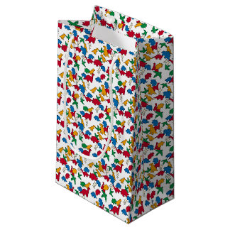 Petit Sac Cadeau Dinosaures - Fond blanc contour noir primaire