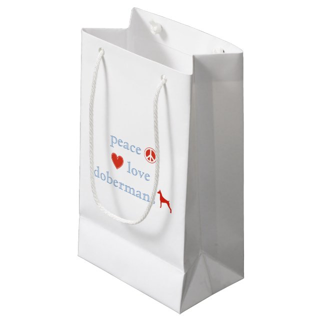 Petit Sac Cadeau Dobermann d'amour de paix (Devant Angle)