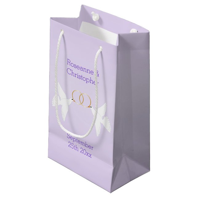 Petit Sac Cadeau Doves Design Mariage couleur Lilac (Devant Angle)