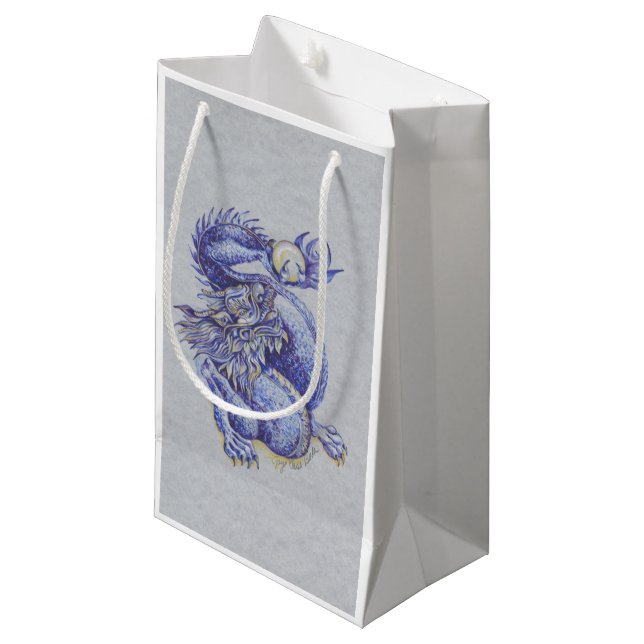 Petit Sac Cadeau Dragon bleu (Devant Angle)