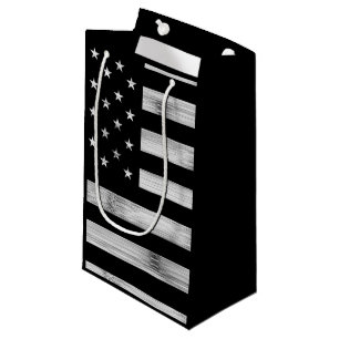 Petit Sac Cadeau Drapeau américain Bois rustique Noir Blanc Patriot