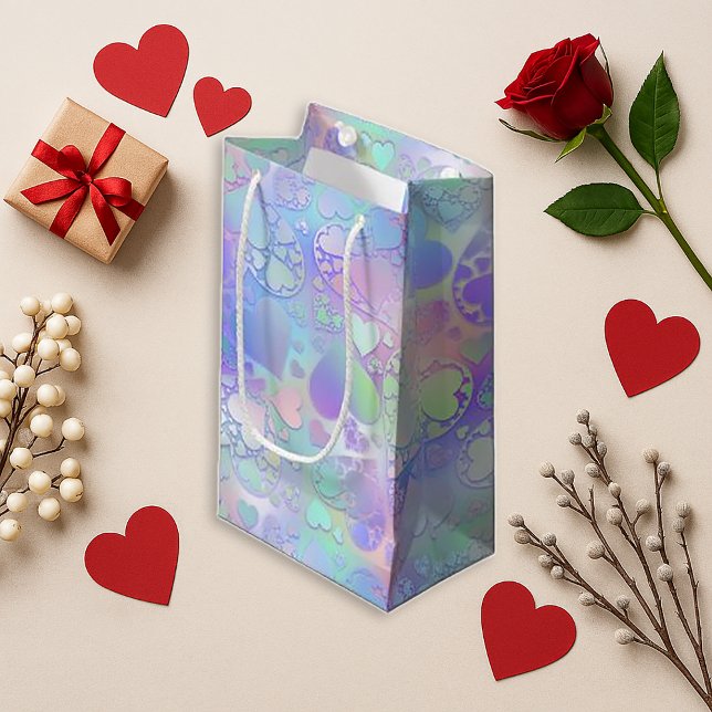 Petit Sac Cadeau Dreamy Pastel Holographic Heart Pattern Design (Créateur téléchargé)
