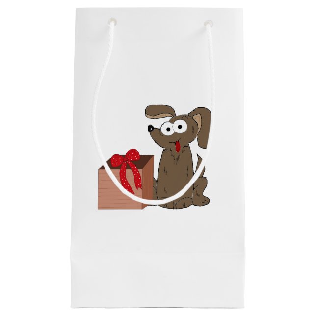 Petit Sac Cadeau Drôle chien de dessin animé avec présent (Devant)