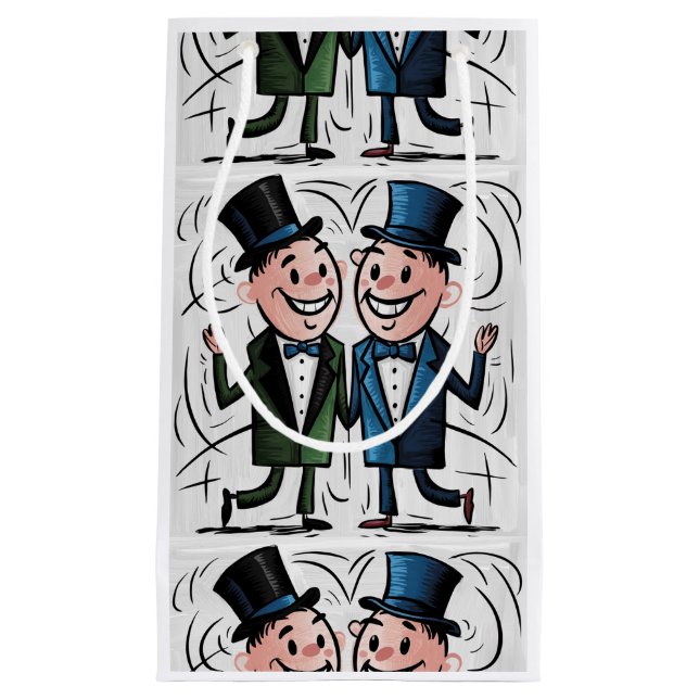 Petit Sac Cadeau Drôle Groom et Groom Gay Cartoon Mariage (Devant)