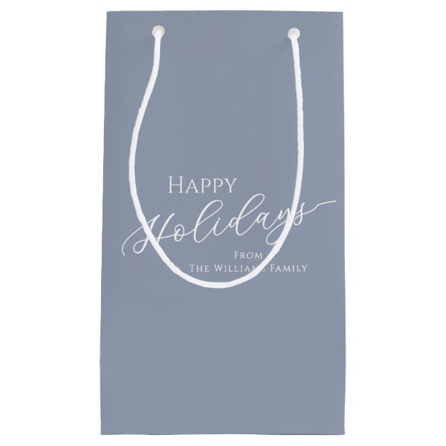 Petit Sac Cadeau Dusty Blue Modern Minimalist Happy Holidays (Devant)