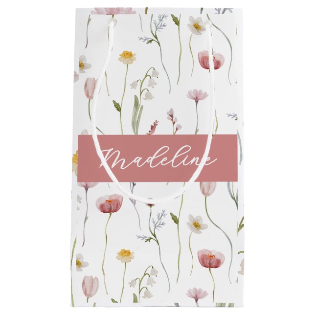 Petit Sac Cadeau Dusty Pink Wildflower Watercolor Monogram (Devant)