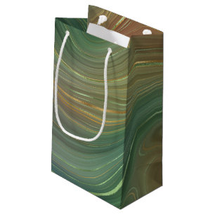 Petit Sac Cadeau Earthy Emerald Strata   Agate d'encre verte et dor