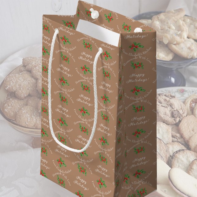 Petit Sac Cadeau Éditable Cadeau de Fêtes de Fin d'Année Brun Joyeu (Créateur téléchargé)