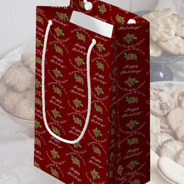 Petit Sac Cadeau Editable Holiday Baking Gift Red Happy Holidays (Créateur téléchargé)