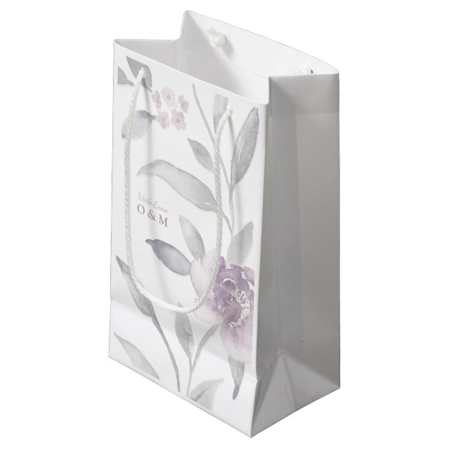 Petit Sac Cadeau Élégant argent floral Chinoiserie Mariage monogram (Devant Angle)