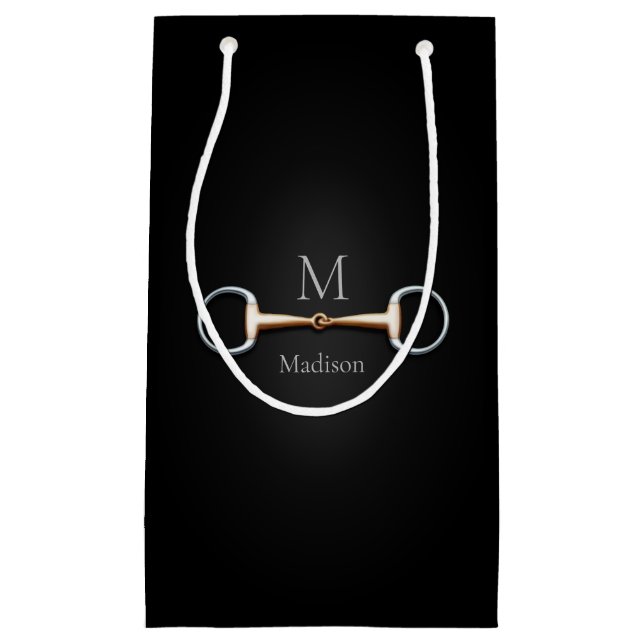 Petit Sac Cadeau Élégant biscuit Monogramme personnalisé noir (Devant)