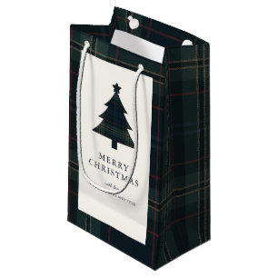 Petit Sac Cadeau Elégant bleu marine et vert Plaid Noël