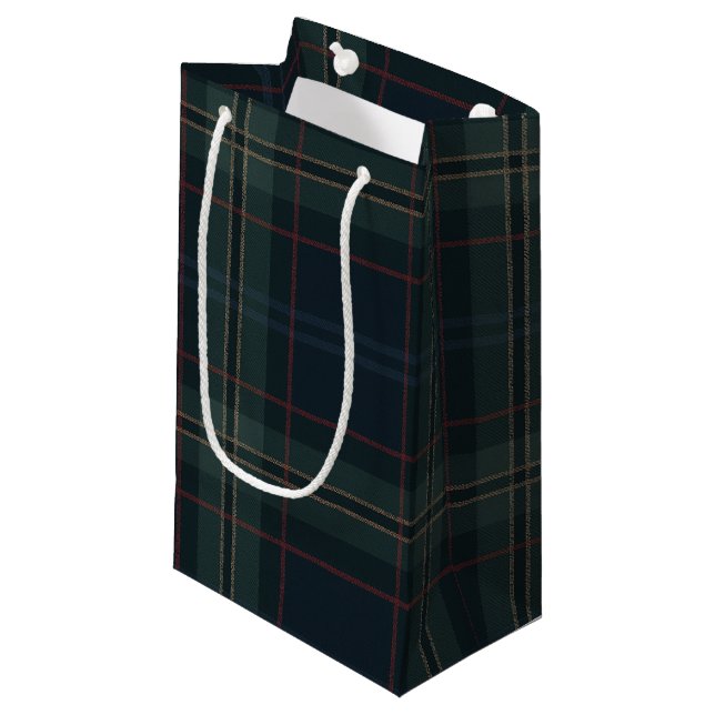 Petit Sac Cadeau Elégant bleu marine et vert Plaid Noël (Devant Angle)