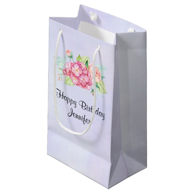 Petit Sac Cadeau Elégant Bouquet de fleurs rose Aquarelle Anniversa (Devant Angle)