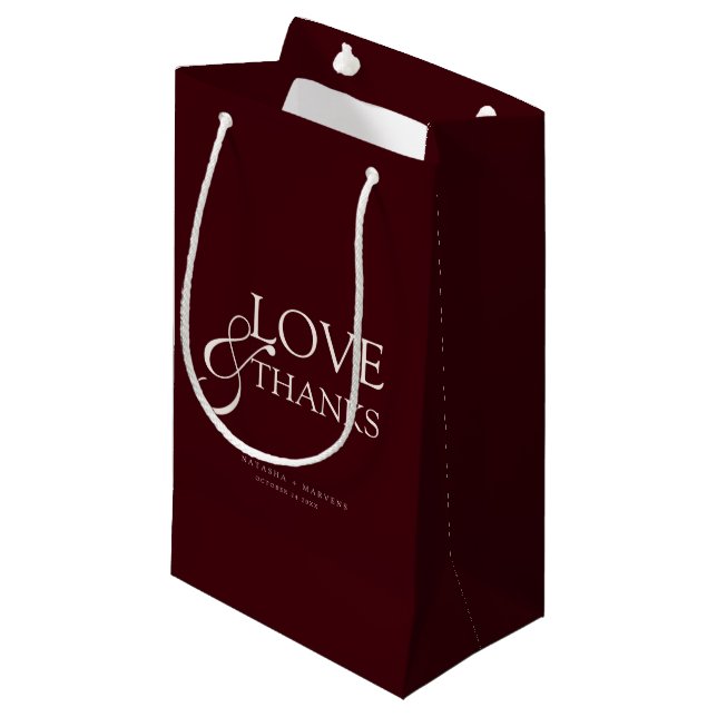 Petit Sac Cadeau Elegant Burgundy & Ivory Wedding Thank You (Devant Angle)
