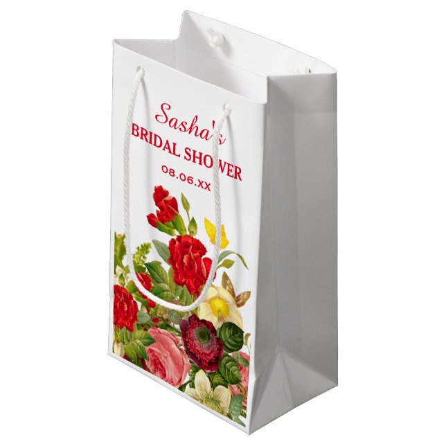 Petit Sac Cadeau Élégant Chic Faveur de Fleur de Mariage (Devant Angle)