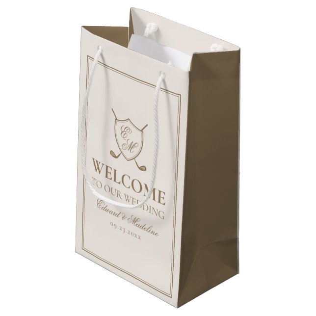 Petit Sac Cadeau Élégant Crest Monogram Golf Mariage Welcome Bag (Dos Angle)