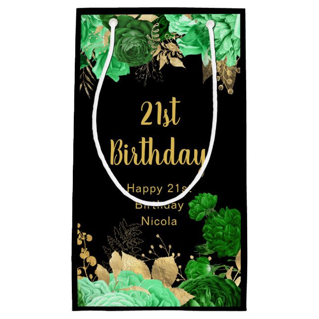 Petit Sac Cadeau Elegant Green and Gold Flowers Birthday Party (Devant)
