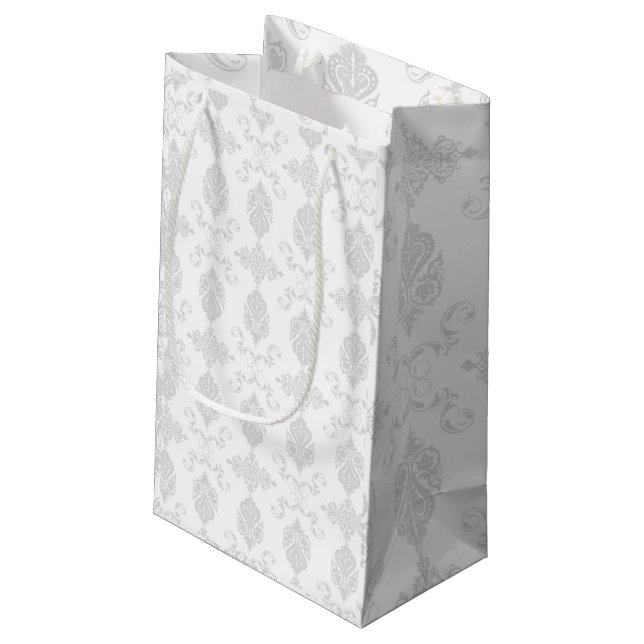 Petit Sac Cadeau Élégant Gris Clair & Blanc, Mariages (Dos Angle)