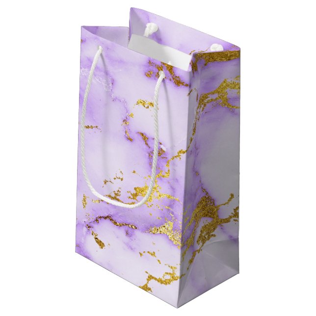 Petit Sac Cadeau Elegant Lavender Gold Faux Metallic Marble Pattern (Dos Angle)