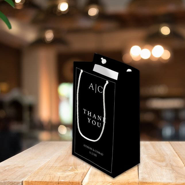 Petit Sac Cadeau Élégant Mariage de monogramme noir (Créateur téléchargé)