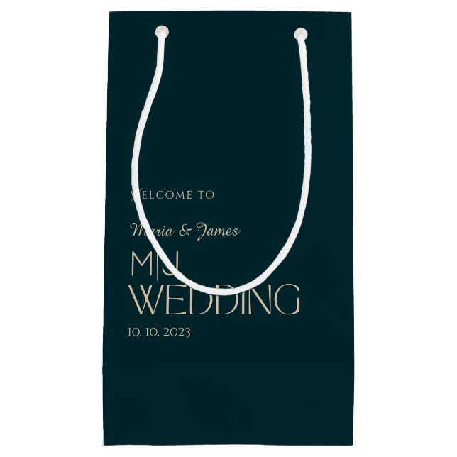 Petit Sac Cadeau Elégant Mariage Monogramme Bienvenue et Merci (Devant)