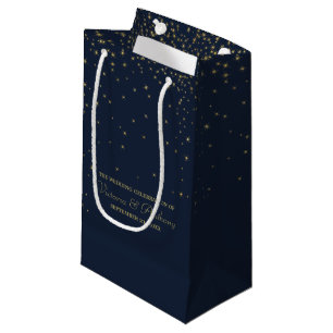 Petit Sac Cadeau Elégant Marine & Gold Falling Stars Mariage Favor