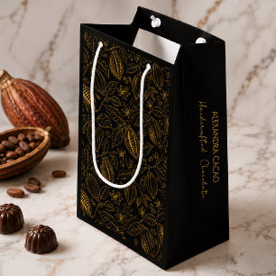 Petit Sac Cadeau Élégant Noir Or Cacao Nom Tagline Entreprise