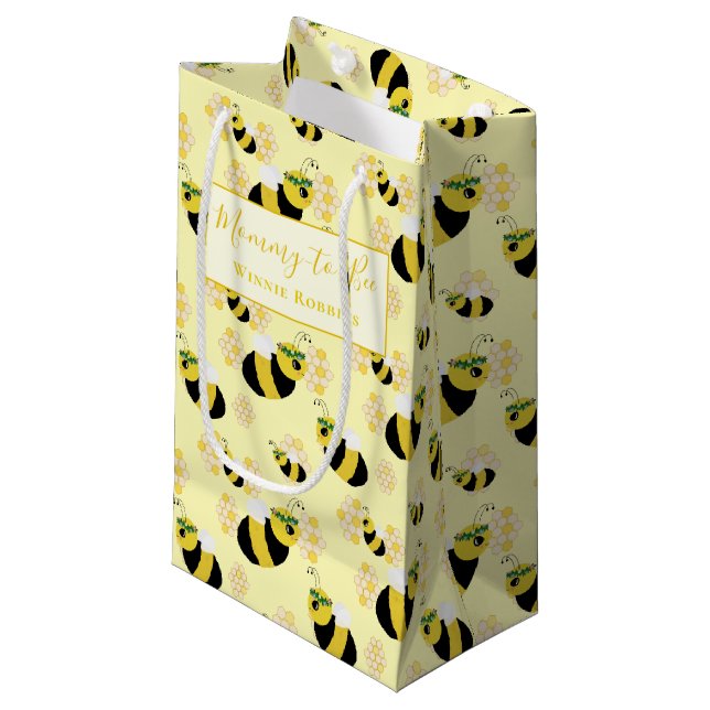 Petit Sac Cadeau Elégant Pastel Yellow Bee Honeycomb Baby shower (Devant Angle)