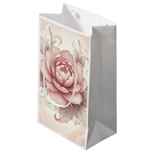Petit Sac Cadeau Elegant Pink Peony Floral (Devant Angle)