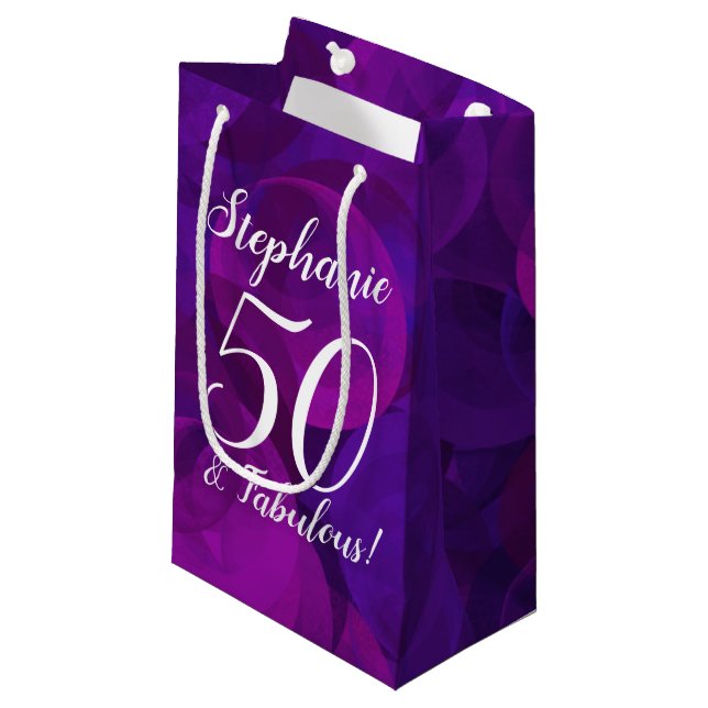 Petit Sac Cadeau Elégant Purple 50 et Fabuleux fête d'anniversaire (Devant Angle)