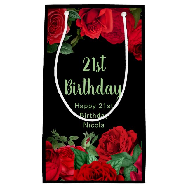 Petit Sac Cadeau Elegant Red Roses Flowers Birthday Party (Devant)