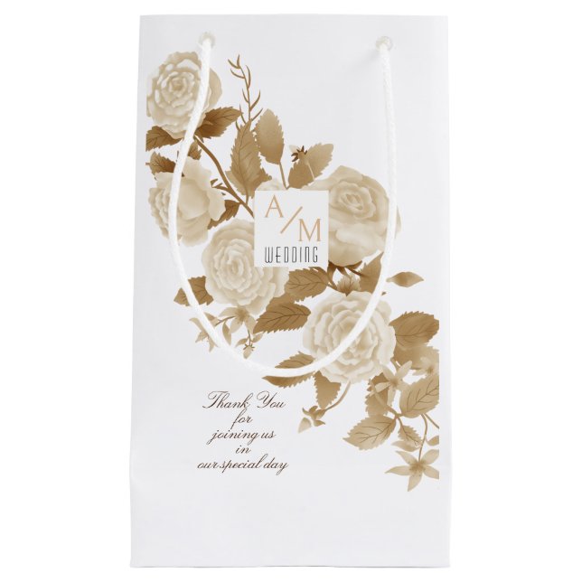 Petit Sac Cadeau Élégant Rose Monogramme Blanc (Devant)