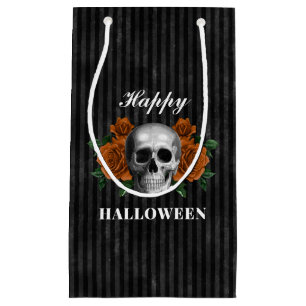 Petit Sac Cadeau Élégant Roses gothiques et crâne Halloween heureux