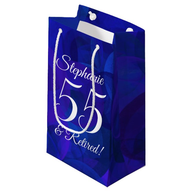 Petit Sac Cadeau Elégant Royal Blue 55 & Retraité Retirement Party (Devant Angle)